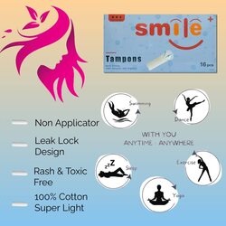 Smile Tampons Pure Cotton 100% Natural and Organic Normal Size 16pcs